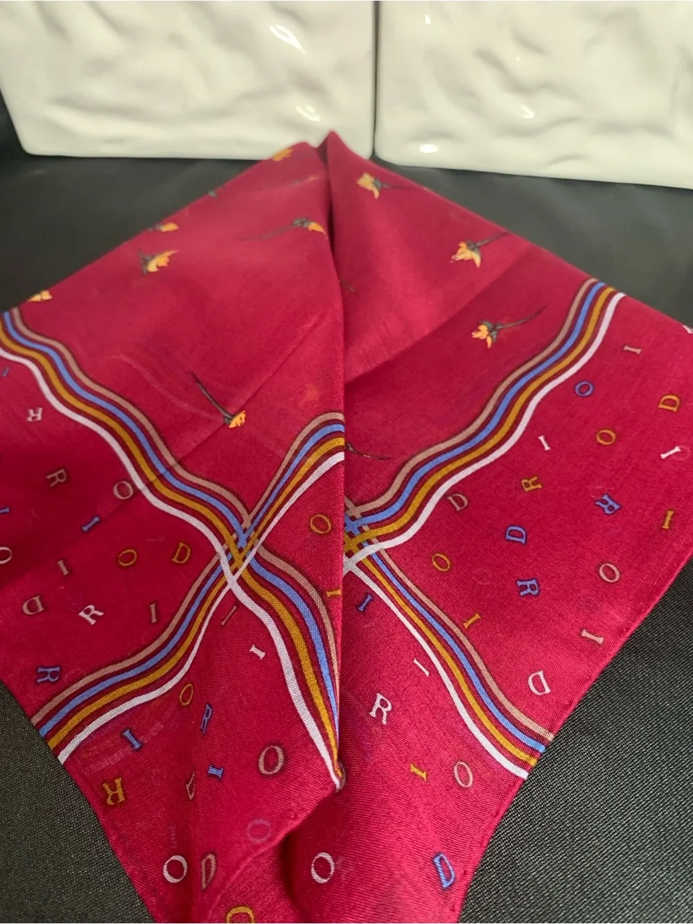 Christian Dior Floral Silk Scarf - Red with Multicolor Accents